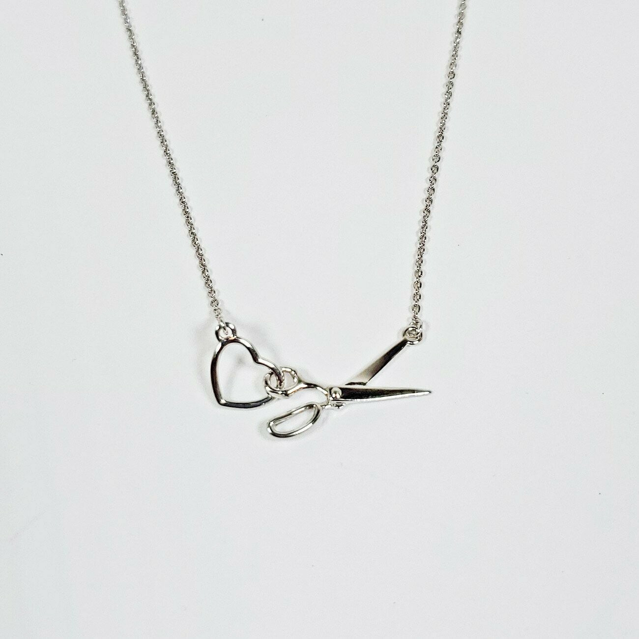 Scissor & Heart Charm Necklace Silver
