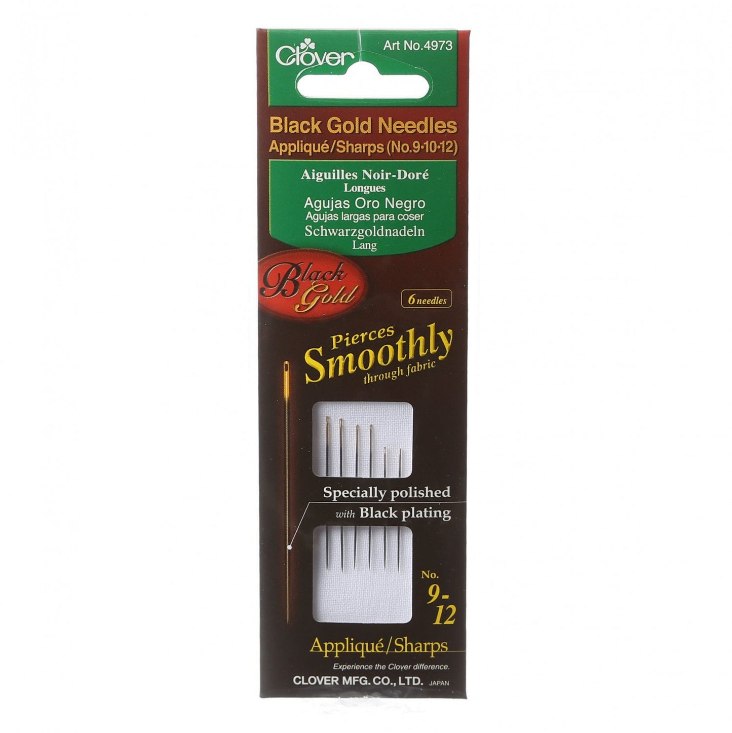 Clover Black Gold Sharps Needle Sizes 9-12 6ct
