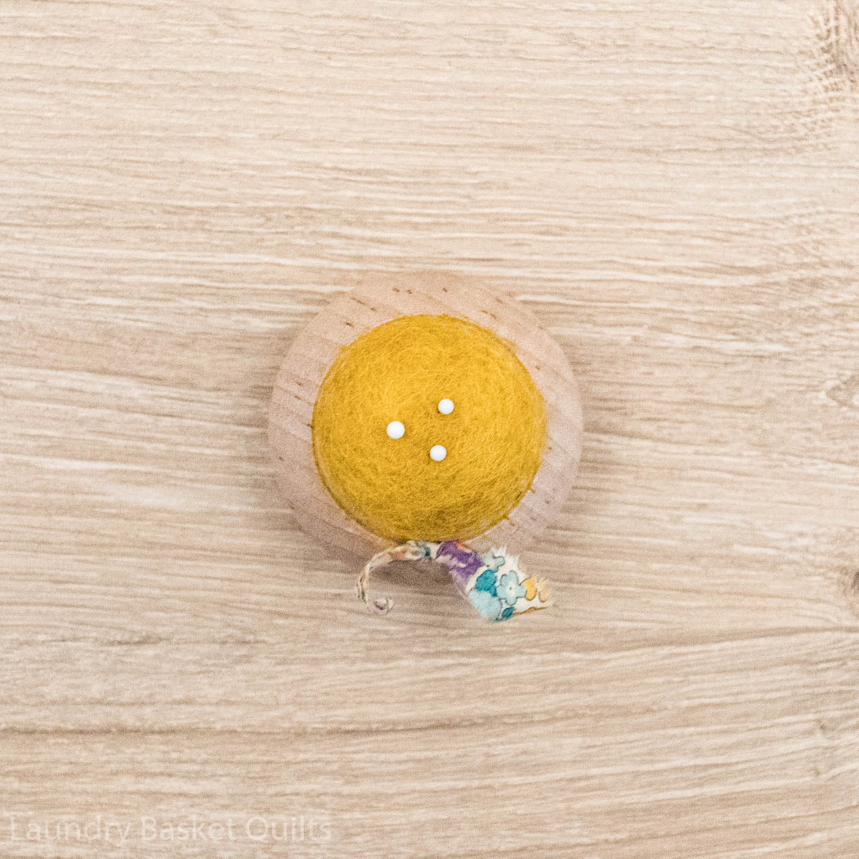 Turned Wood Pin Cushion - Mustard Yellow