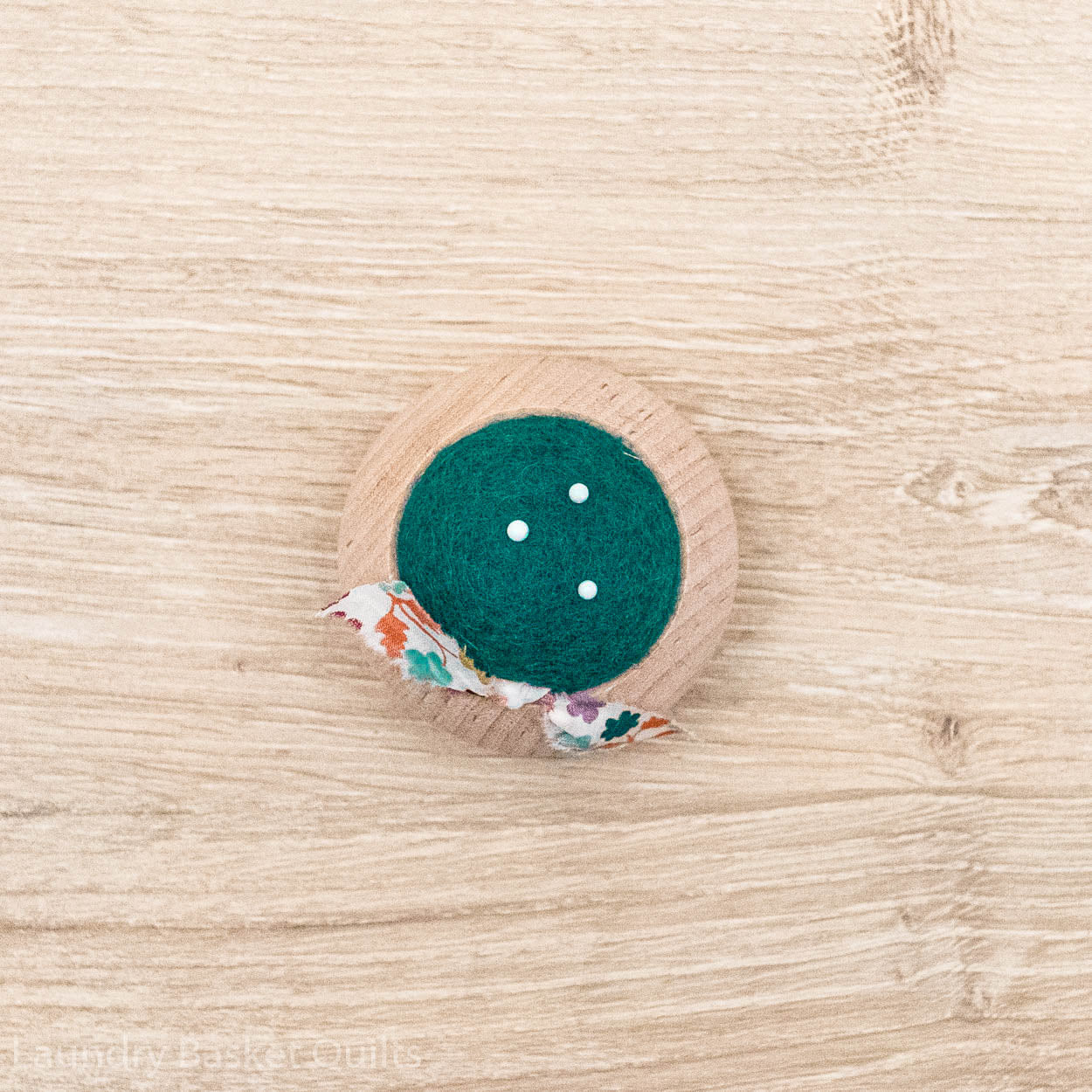 Turned Wood Pin Cushion - Teal Green