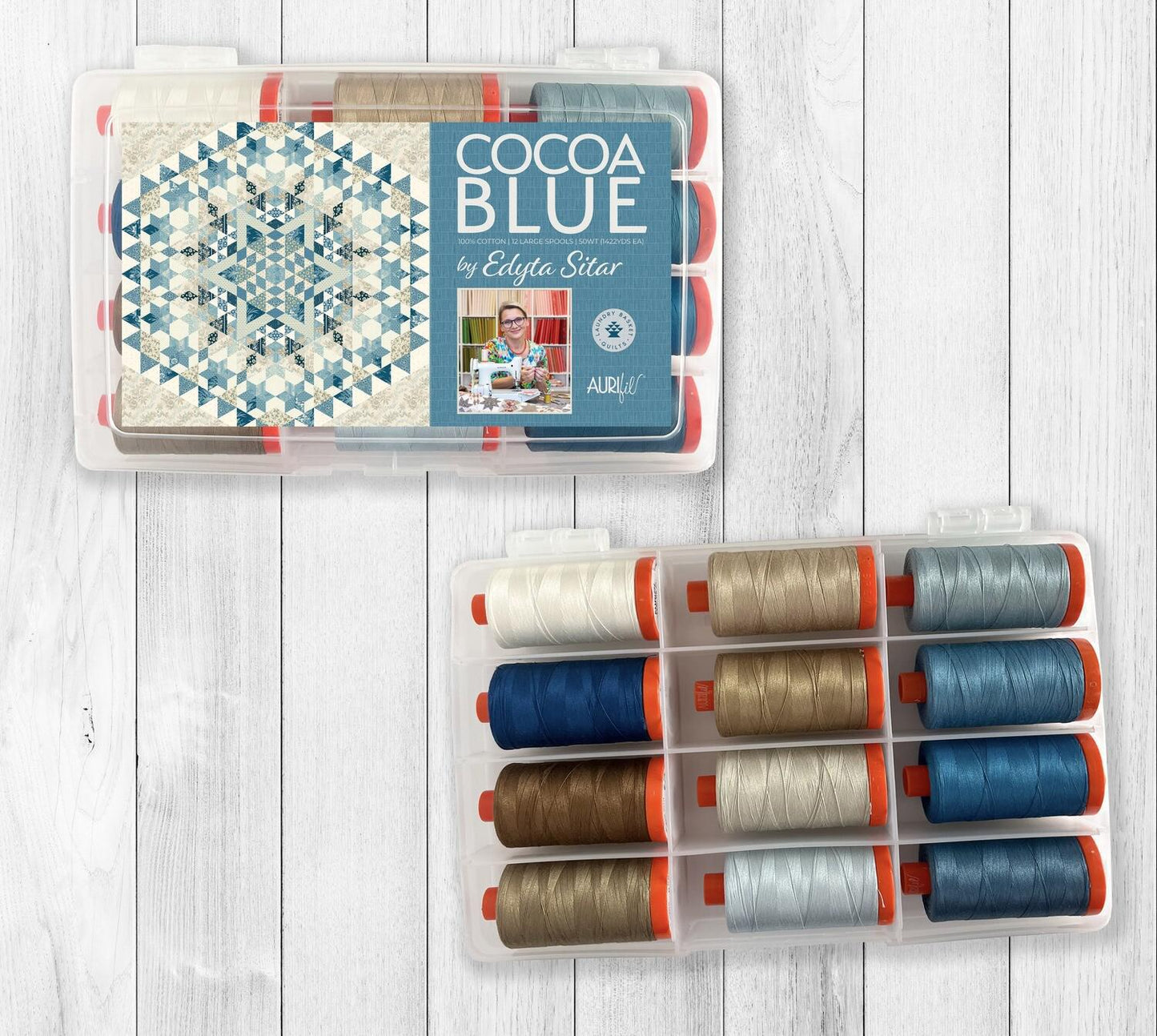 Edyta Sitar "Cocoa Blue" 12-Spool Thread Set by Aurifil