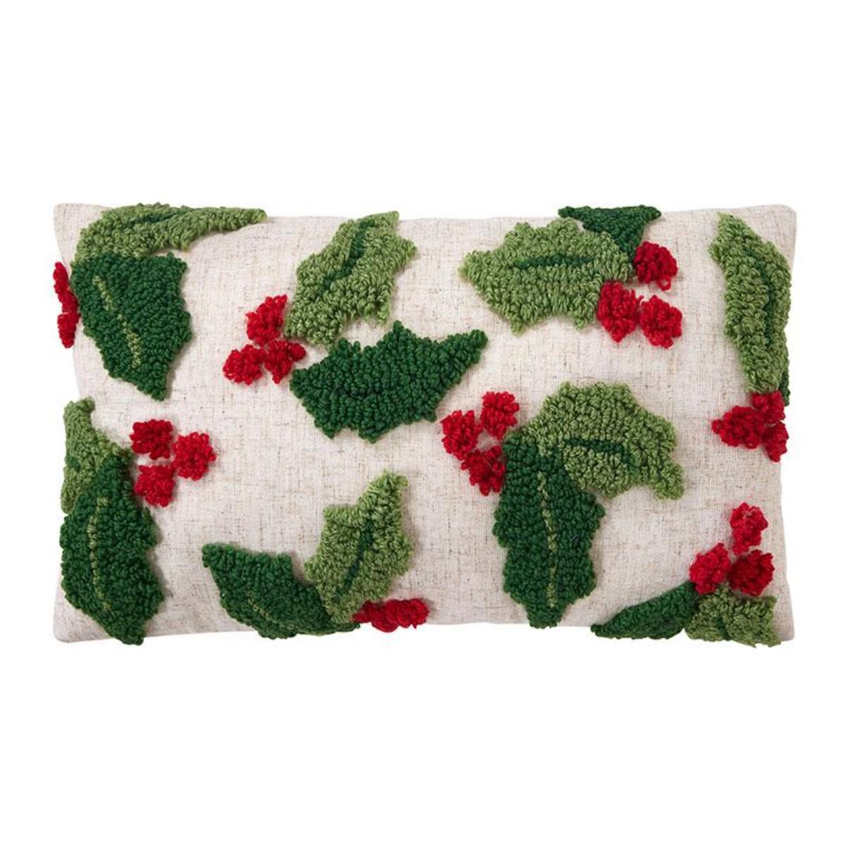 Tufted Pillow Holly and Berries