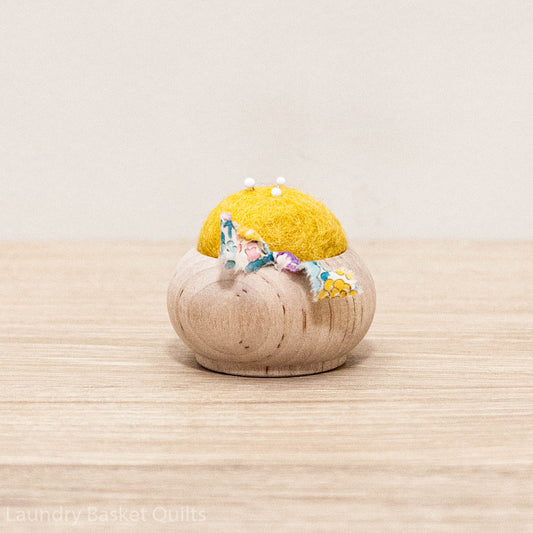 Turned Wood Pin Cushion - Mustard Yellow