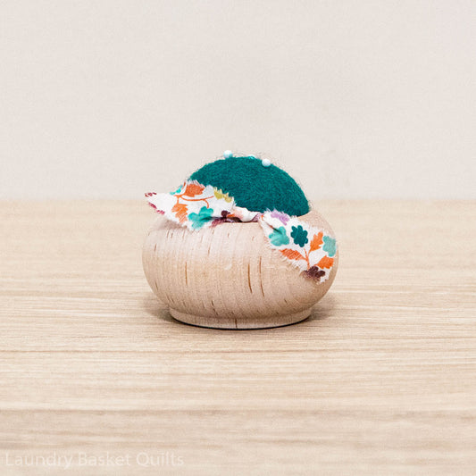 Turned Wood Pin Cushion - Teal Green